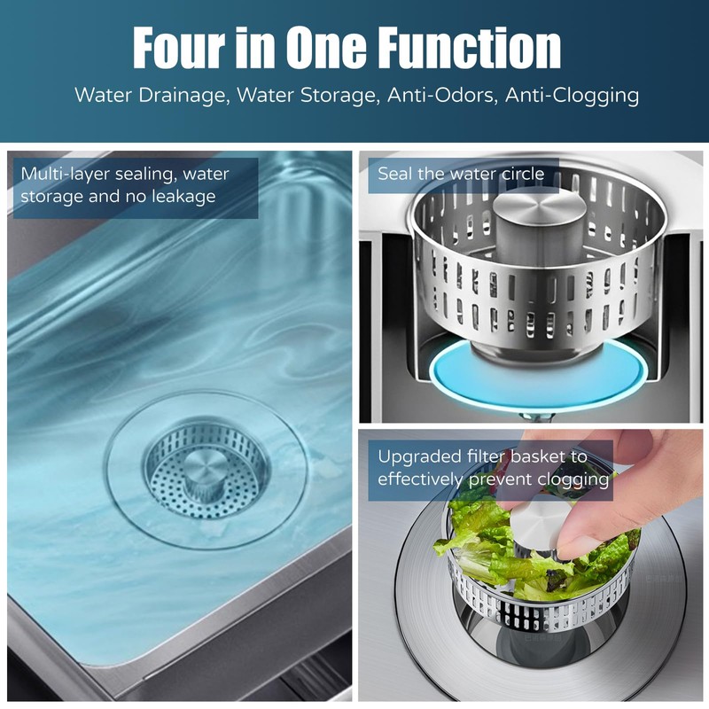 Kitchen Sink Drain Strainer, 4 in 1 All Stainless Steel