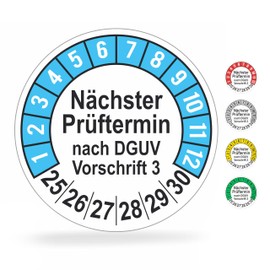 beihaasnatuerlich® Pack of 112 Test Badges "Next Test Date", 20 mm Diameter, Test Labels According to DGUV V3, 2025-2030, Test Stickers, E-Check Test Label, Badge for Electrical Devices (Blue, 1