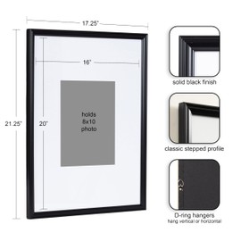 Kate and Laurel Adlynn Rectangle Picture Frame Set of 3, 16 x 20 matted to 8 x 10, Black, Modern Three-Piece Frame Set for Gallery Wall Frame Set in Living Room Wall Decor