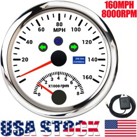 ARTILAURA 85MM White GPS Speedometer 160MPH with Tachometer for Marine Boat Car Truck US