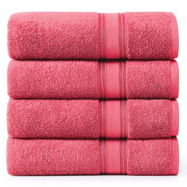 LANE LINEN Luxury Bath Towel Set of 4 (28" x 54") - 100% Cotton Red Towels for Bathroom - Zero Twist, Highly Absorbent, Durable, Quick Dry Bath Towels Sets - Super Soft Red Bath Towels - Honeysuckle