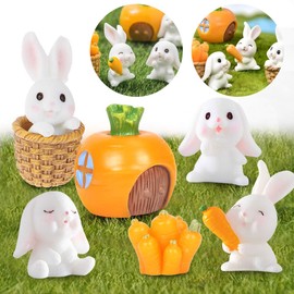 Zaloife Easter Bunny Figures Miniature, Mini Rabbit Decoration 7 Pieces, Rabbit Decorative Figure Small, Miniature Rabbit, Bunny Figures Ornaments, Easter Decoration Gift for Children Landscape Spring