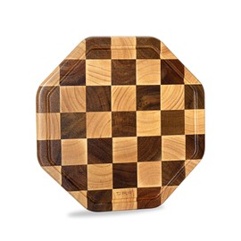 TJ POP End Grain Wood Cutting Board With Juice Groove, Octagon Serving Board For Kitchen, Flippable Charcuterie Board For Cheese, Bread & Fruits, 12x12x0.8 Inch