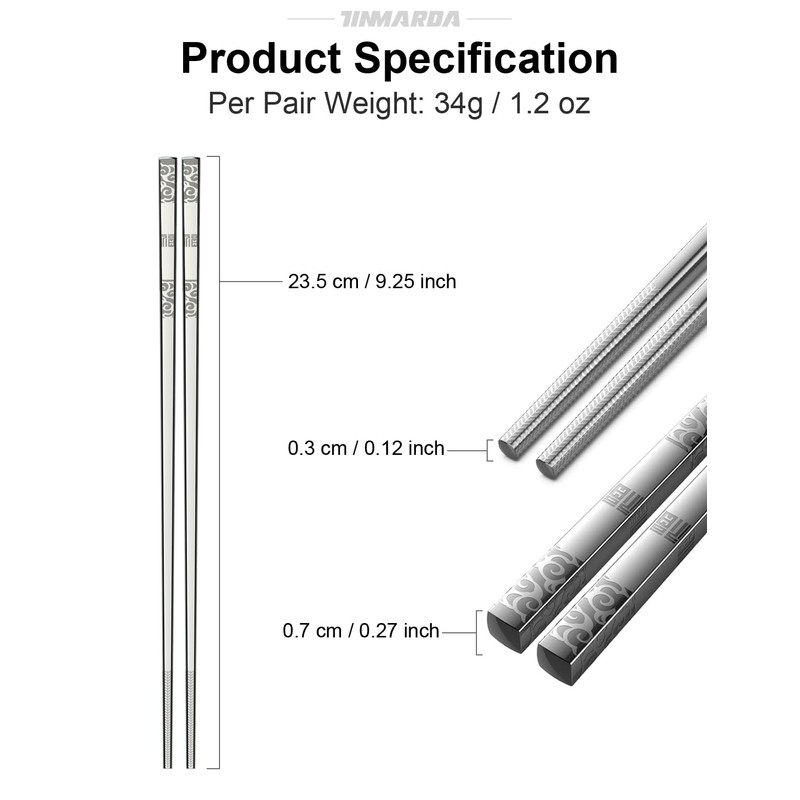 TINMARDA Metal Chopsticks Reusable 5 Pairs Stainless Steel Chopsticks Dishwasher