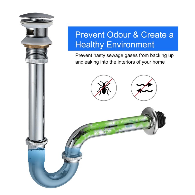 MENATT Bathroom Basin Sink Stopper U Shape Bottle Trap，Adjustable Height
