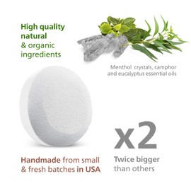 6 Organic Shower Steamers Vapor Tablets Extra Strong with Menthol Crystals, Camphor and Eucalyptus Essential Oils - Congestion and Sinus Relief for Your Own Home Spa Therapy - 2 oz/Each