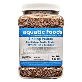 Aquatic Foods Inc. Shrimp Pellets, 40% Protein Sinking Pellets, 1/16" x 3/8" Pellets for Shrimp, Snails, Crabs, Catfish, Plecos for All Tropical Fish, Pellets by Zeigler…2-lb 6oz Med Jar