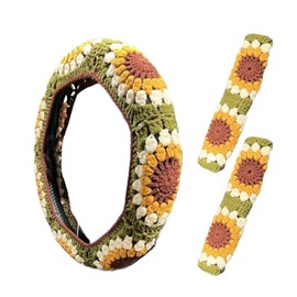 Crochet Car Accessories | Sunflower Crochet Anti-Slip Steering Wheel Cover | Soft Car Accessories for Family Friends Colleagues