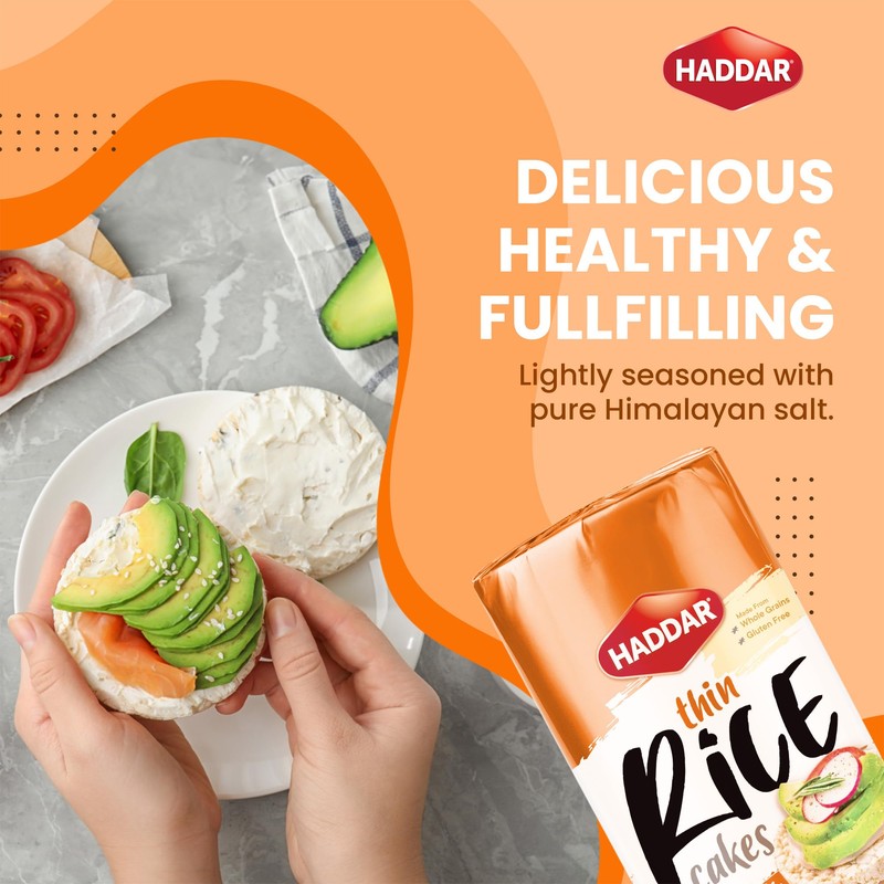 Haddar Wholegrain Thin Rice Cakes with Himalayan Sea Salt, 4.2oz