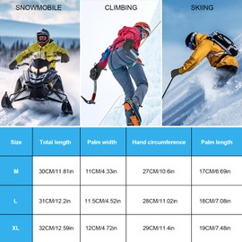 QKURT Ski Mittens, Winter Waterproof Snow Gloves Touchscreen Ski Gloves, Mens Thermal Snow Mittens Winter Cold Weather Gloves for Outdoor Skiing Running Cycling Hiking Snow