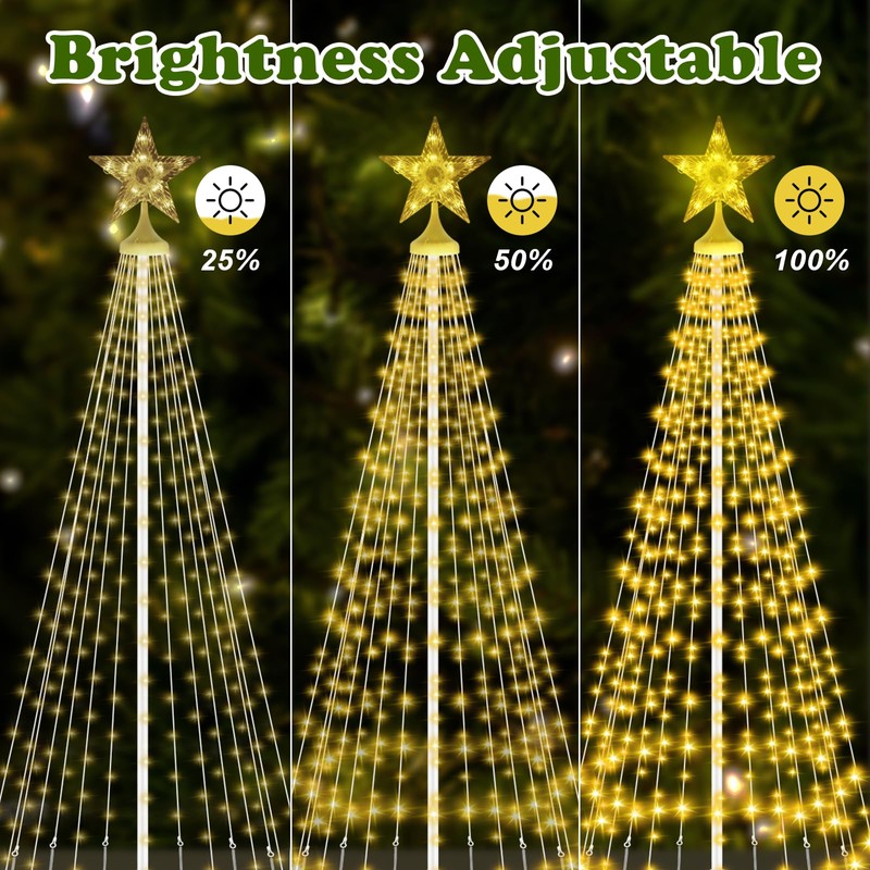 Outdoor Solar Christmas Cone Tree Lights, 8ft 442 LED Christmas
