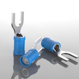 AUPROTEC 100x Fork Connector 1.5-2.5 mm² blue AWG 16-14 hole-Ø M5 SV Vinyl semi-insulated Spade Crimp Terminals tinned copper Electrical Connectors