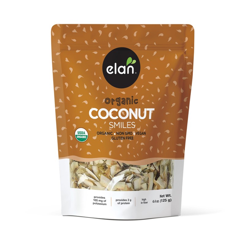 Elan Organic Coconut Smiles, Dried Coconut, Lightly Roasted, Unsweetened Coconut