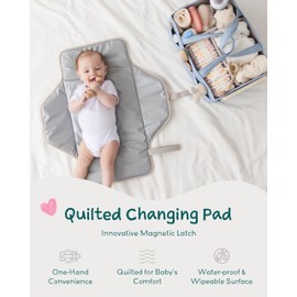 Lily Miles Baby Changing Pad Portable, Diaper Changing Mat with Magnetic Latches, Travel Pad for Diaper Bag, Baby Essentials, Wipeable & Waterproof Mat (Black Twill, Large)