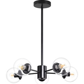 Bagood 5-Light Globe Sputnik Chandelier Black Mid Century Sputnik Chandeliers Dimmable Globe Pendant Light Matte Black Finished with Clear Glass Lampshade Chandeliers for Dining Room
