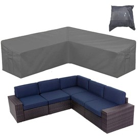 Patio Furniture Sectional Couch Sofa Cover Skyour Gray Weatherproof Heavy Duty 420D Oxford Outdoor V Shaped Sectional Garden Rattan Corner Sofa Furniture Protector Covers (V-Shape: 106x106in)