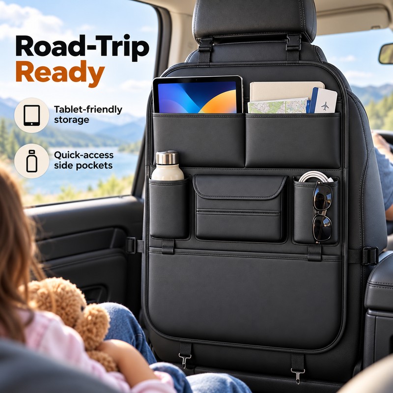Car Seat Back Organizer for Rear Seat Storage – Black