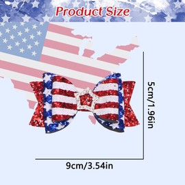 4th of July Hair Bow Clips Independence Day Hair Clips Glitter Bows for Girls Patriotic American Flag Bow Clip Red White and Blue Barrettes with Star for Women Kids 4th of July Hair Accessories 1Pcs