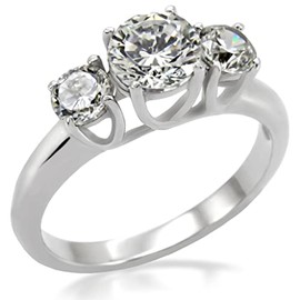 YourJewelleryBox Three Stone Annivesary Simulated Diamond Ring Steel Will Not Tarnish Size R Tk004Pb
