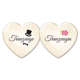 Stylebutton Groomsmen Heart Shaped 2 Romantic Buttons for Maid of Honour and Groomsmen Cream 58x53mm Wedding Accessory, cream-coloured, Classic