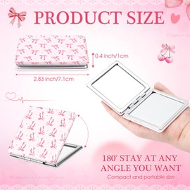 Geelin 6 Pcs Coquette Pink Bow Compact Mirror Bulk for Purse Small Pocket 1X/2X Magnifying Portable Makeup Double Sided Travel Mirror Aesthetic Preppy Gift for Women Girl Bridal Shower Party (Square)