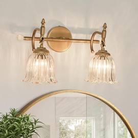 CVKASH 2-Light Bathroom Vanity Light Fixtures Over Mirror,Brushed Gold Modern Vanity Light with Glass Shade Vintage Wall Sconce for Bedroom Dressing Room Living Room Hallway Cabinet