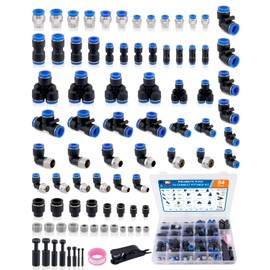 EilxMag 84PCS Quick Connect Air Hose Fitting Kit, 1/8" 1/4" 3/8" 1/2" Push to Connect Fittings Kit, Nylon Tubing Air Line Quick Release Pneumatic Connectors for Air Brake System or Fluid Transfer