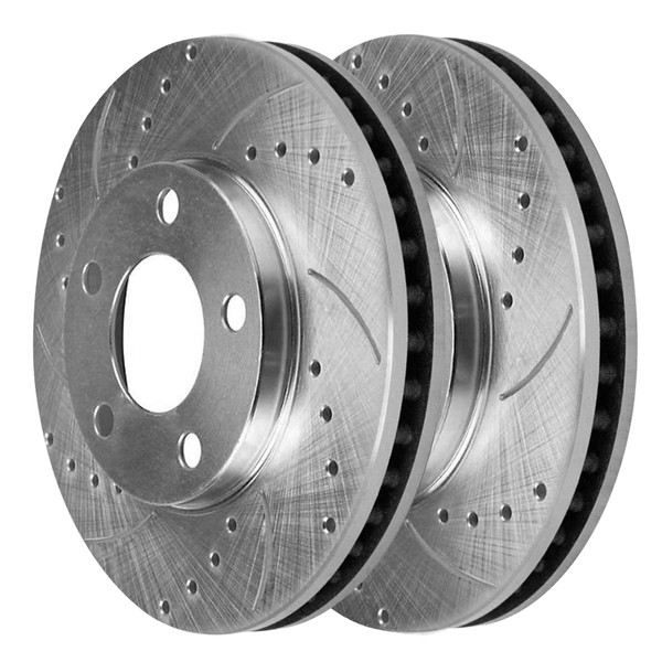 AutoShack Front Drilled Slotted Brake Rotors Silver Pair of 2 Driver and Passenger Side Replacement for 2007-2011 2012 2013 2014 Ford Edge 2007-2015 Lincoln MKX 2.0L 3.5L 3.7L V6 AWD FWD PR64156DSZPR