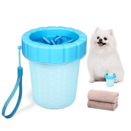 QIanruida Dog Paw Cleaner with Two Absorbent Towels Muddy Paw Cleaner Dog Paw Washer Portable Dog Foot Washer Cup (Medium, Blue)