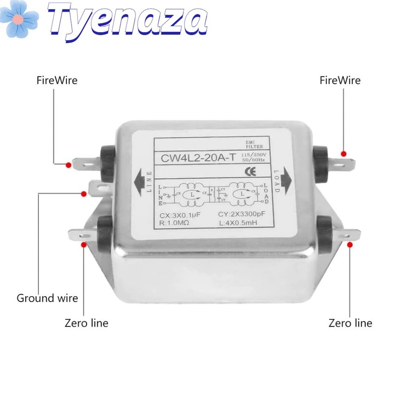Tyenaza Mains Filter 230V, Power EMI Filter 20A, CW4L2-20A-T, Single-Phase