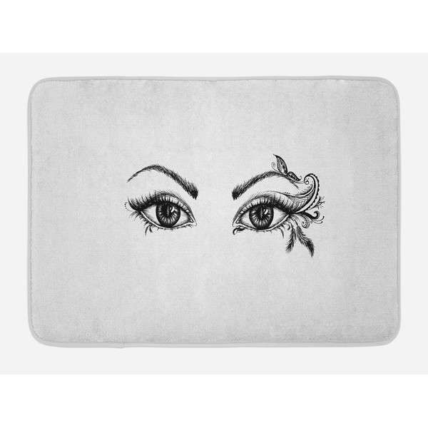 Ambesonne Eyelash Bath Mat, Monochrome Drawing of Young Woman Eyes