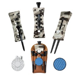 Golf Divot Tool Multifunctional Tool Pack, Tee Height Setting Tool, Ball Marker and Leather Holder, Premium Carbon Fiber Made Pitchfork Repair Kit [CAMO]