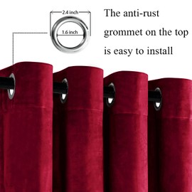 JIUZHEN Velvet Curtains 120 inches Long - Extra Long Insulated Window Covering Noise Absorbing & Privacy Protect Drapes for Party/Indoor Decorations, Wine Red, W52 x L120, Set of 2 with Tiebacks