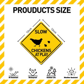 BTHUKO Slow Chickens At Play - 12" x 12" Aluminum Sign