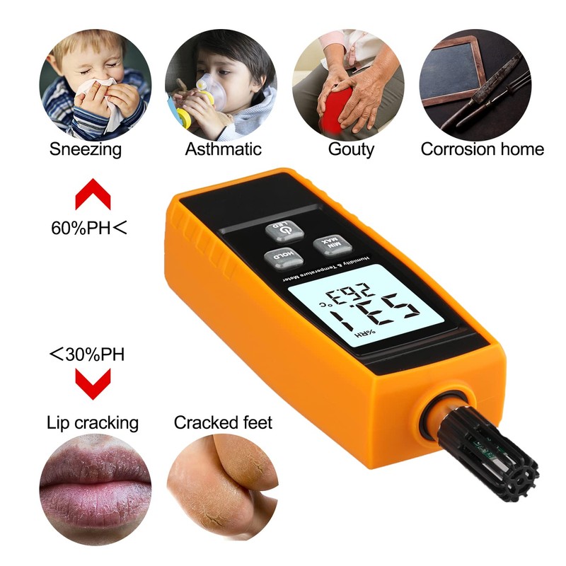 Handheld Hygrometer, Digital Hygrometer Thermometer 0~100% RH/ -30~60°C (-22~140°F) LCD