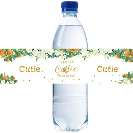 32pcs Little Cutie Water Bottle Labels, Orange A Little Cutie is On The Way Water Bottle Stickers for Baby Shower, Cute Orange Theme Bottle Labels, Gender Reveal/1st Birthday Party Decoration