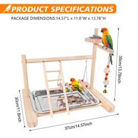 Bird Playground, Parrot Playstand Cockatiel Playground, Bird Play Stand with Feeder Cups, Swings, Ladder and Removable Tray, Parrot Perch Stand for Parakeet Conure Lovebird Budgie (2 Layers)