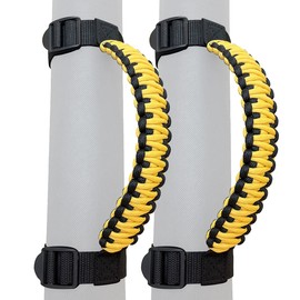 ROMASO Roll Bar Grab Handles for Jeep,Grip Handle for Jeep Wrangler YJ TJ JK JKU JL JLU,Paracord/250 Pounds Load,Black&Yellow,Pack of 2