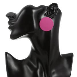 Winssigma Button Earrings, Large Round Acrylic Stud Earrings for Women(Hot Pink)