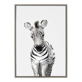 Kate and Laurel Sylvie Baby Zebra Animal Print Portrait Framed Canvas Wall Art by Amy Peterson, 23x33 Gray