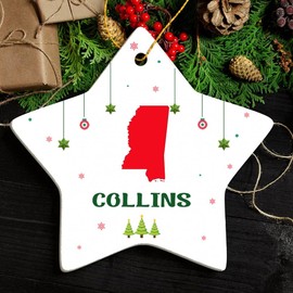 Collins MS Ornament for Christmas Tree Decorations City Travel Souvenir Gifts for Family and Friend - Housewarming Gift Collins Mississippi Ornament Star 3.25"
