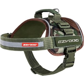 EzyDog Convert Dog Harness – Trail-Ready Rugged Harness for Walking, Hiking & Outdoors with Reflective Piping, Badge Attachment Points, Traffic Handle, & Comfort Lining (X-Large, Green Camo)