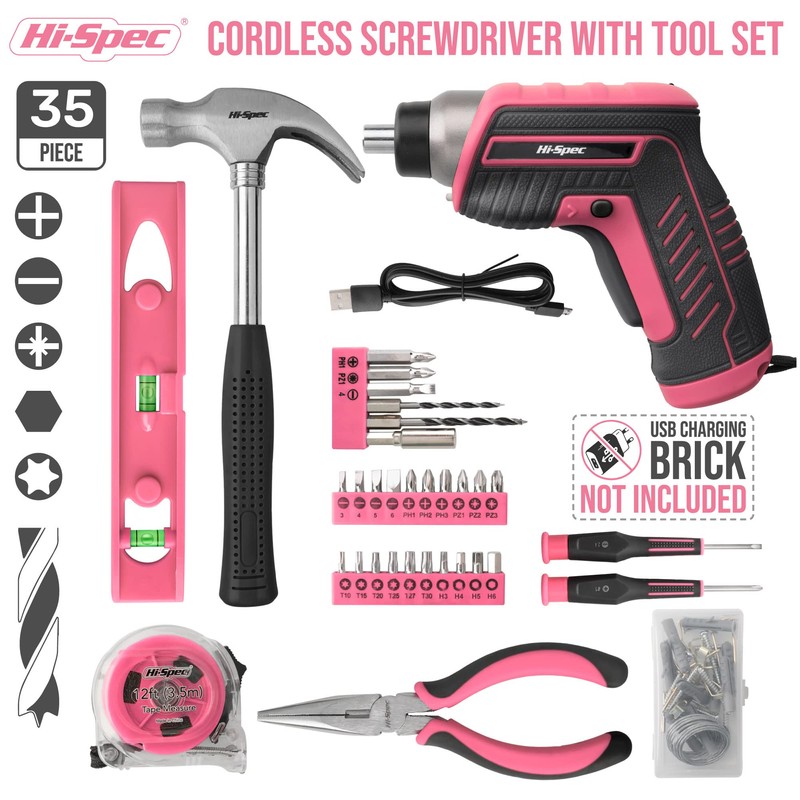 Hi-Spec 35-Piece Tool Kit with 3.6V USB Small Electric Screwdriver