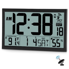 SZELAM Atomic Clock,16.7" Large Display Digital Wall Clock Battery Operated,Digital Calendar Auto Setting Desk Clocks with Indoor Temperature, Humidity,Date,Day,Auto DST for Elderly Bedroom Classroom