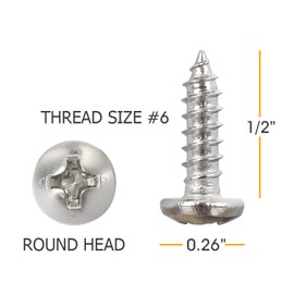 100 Pieces #6 x 1/2" Round Head Wood Screws Stainless Steel 304 (18-8) Phillips Drive Full Thread SS Screw by Jigreat