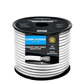 Cable marino de 10 AWG – cobre estañado primario barco – disponible en negro, rojo, amarillo, verde y blanco, Blanco, 30 Feet (Spooled)