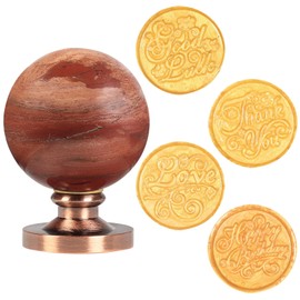 SUNYIK Wax Seal Stamp Set, Sphere Ball Crystal Stone Handle with 4 Wax Seal Stamps Head for Envelope Wedding Invitations, Red Jasper Handle & Good Luck Thank You Love Happy Birthday Pattern
