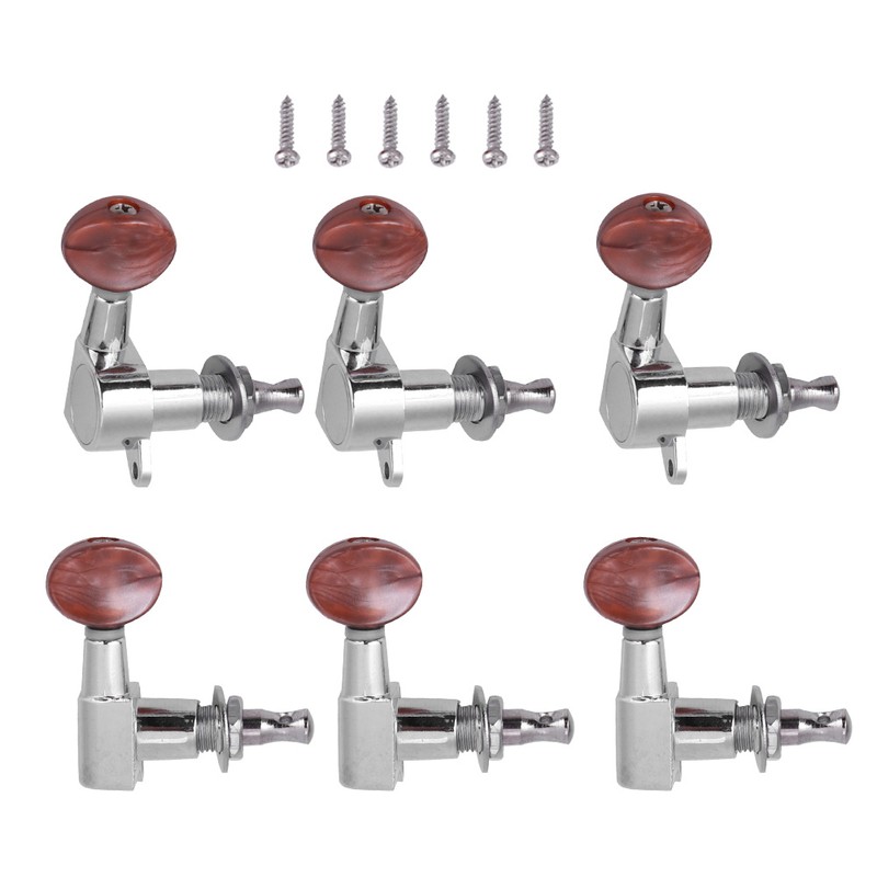 Tuner Pegs Tuning Machine Heads Button Silver Wooden Folk Guitar