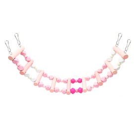 Bird Ladder Bridge Hanging Wooden Parrot Swing Bridge for Bird Macaws Cockatiels Parakeets African Grey Pink (18.5in)