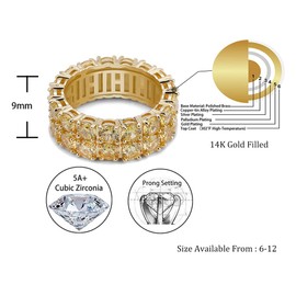 TOPGRILLZ Engagement Ring Men Gold Ring Cubic Zirconia Silver Ring Diamond Rings for Women 9mm Iced out 14K Gold Plated 2 Rows Round Cut Eternity Chunky Ring（Golden,11